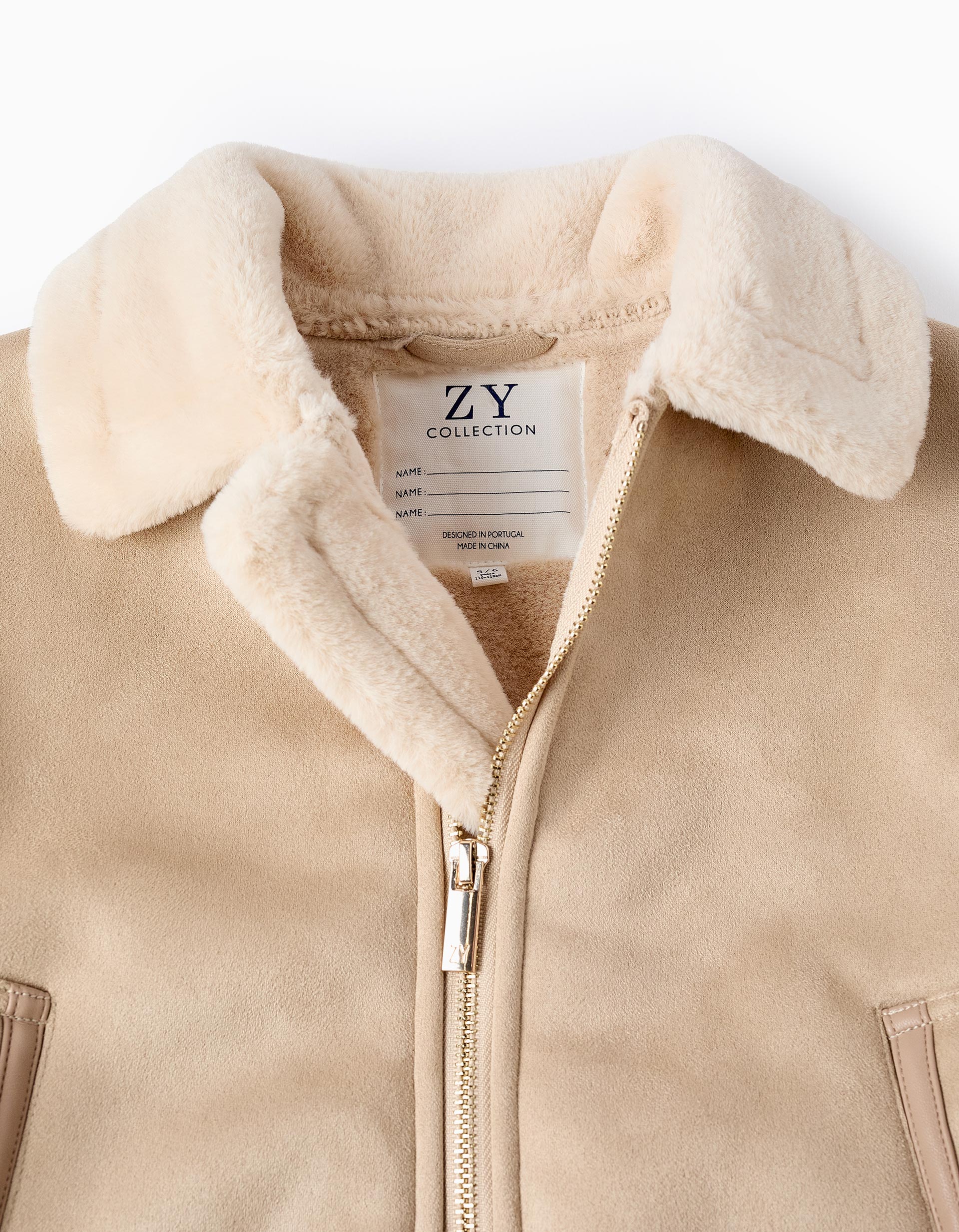 Suedine Hooded Jacket for Girls, Beige