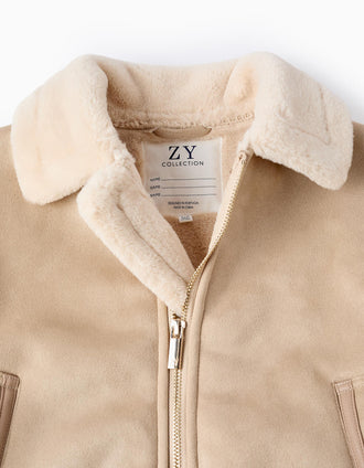 Abrigo de Antelina con Pelo para Niña, Beige