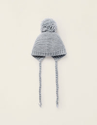 Bonnet en Maille Épaisse avec Pompon pour Nouveau-née, Gris