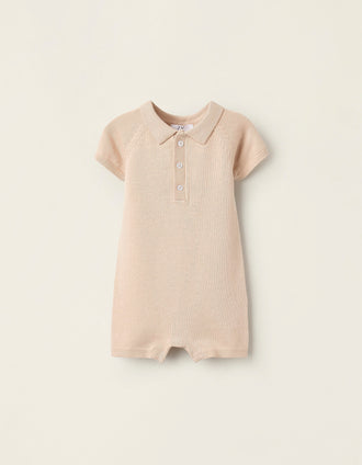 Combi-short en Maille de Coton pour Nouveau-Né, Beige