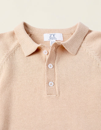 Mono Corto en Punto de Algodón para Recién Nacido, Beige