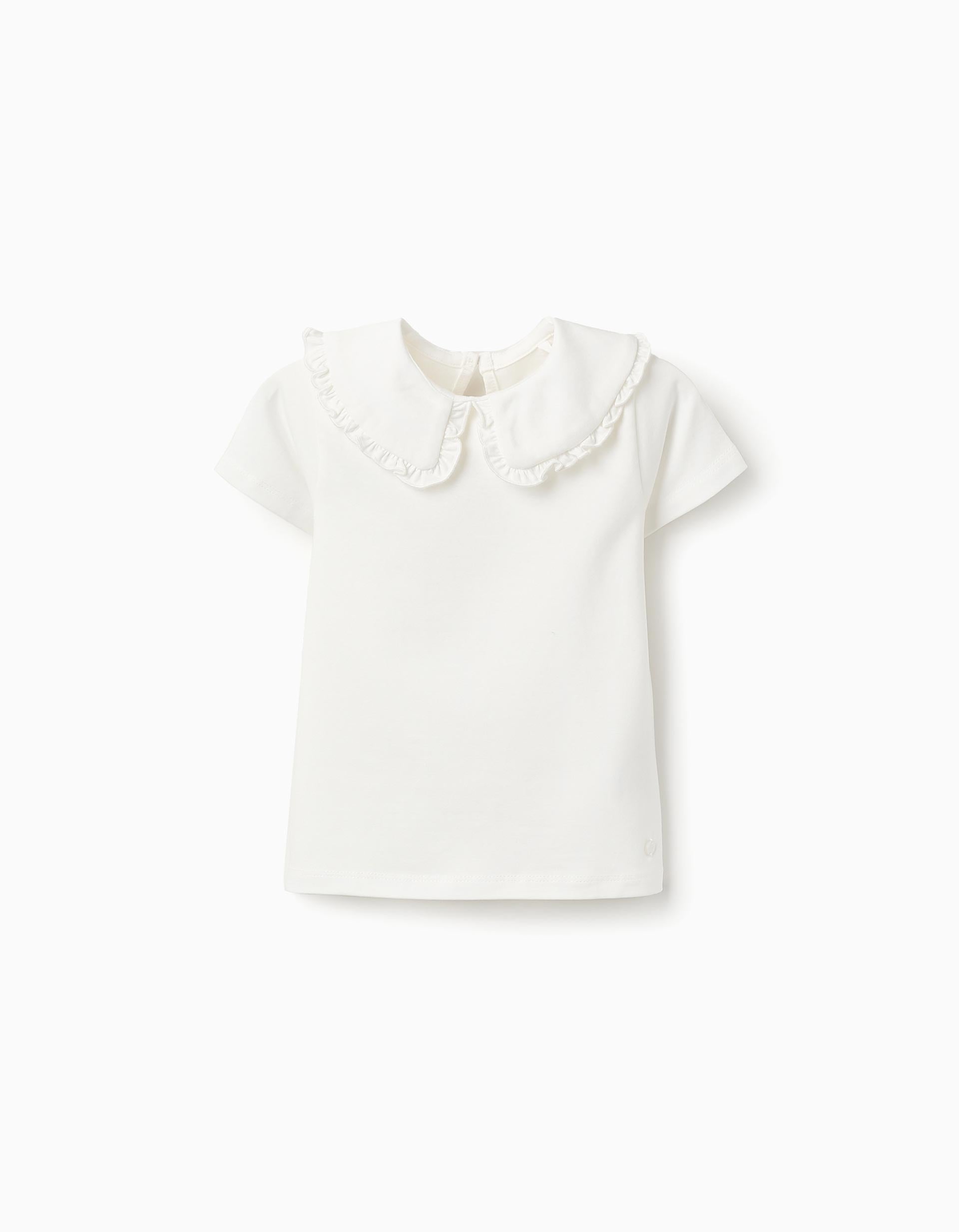 T-shirt with Peter Pan Collar for Baby Girls, White