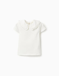 Camiseta con Cuello Babero para Bebé Niña, Blanco