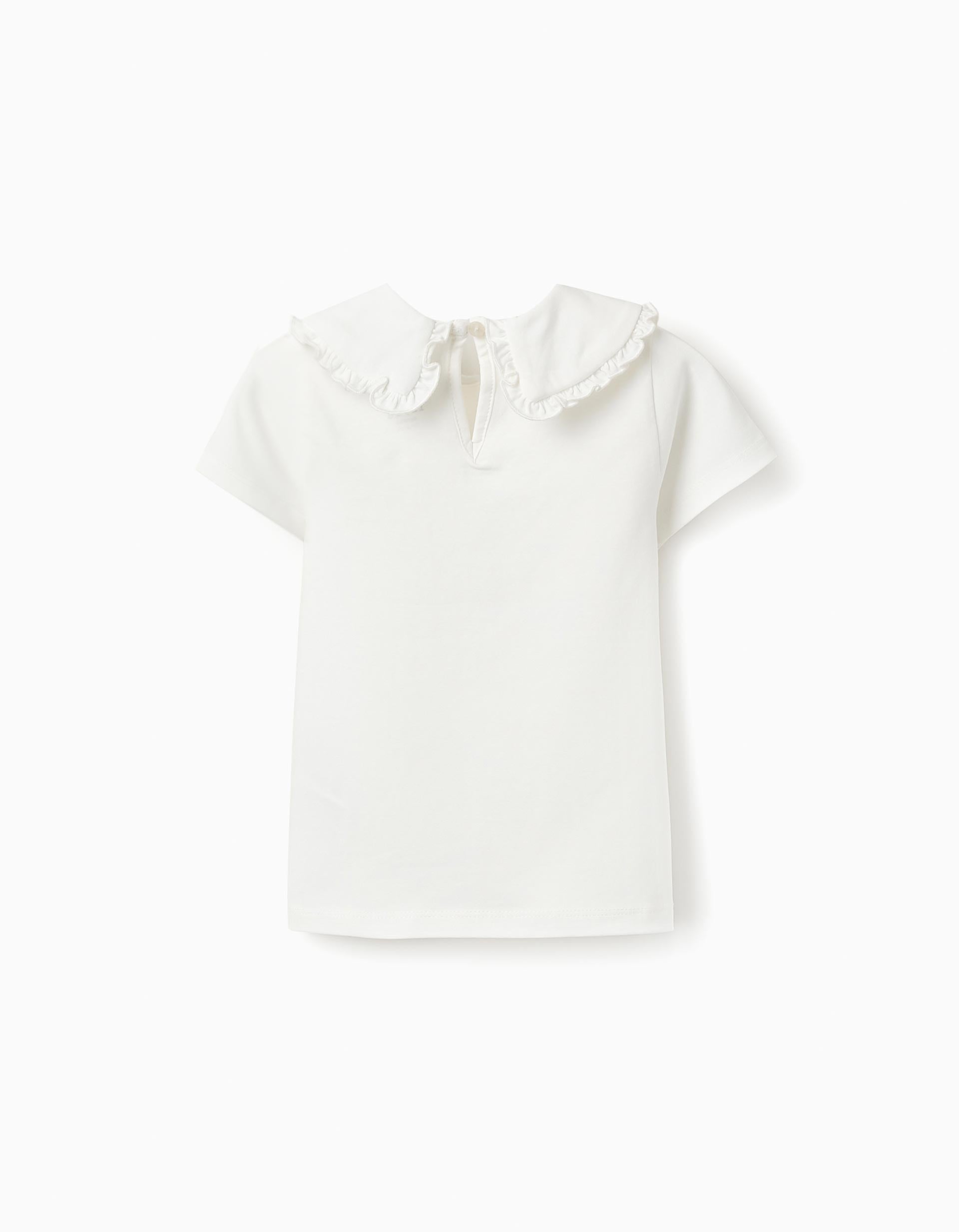 T-shirt with Peter Pan Collar for Baby Girls, White