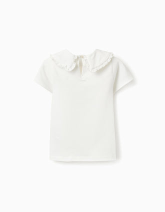 Camiseta con Cuello Babero para Bebé Niña, Blanco