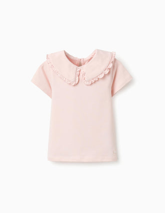 Camiseta con Cuello Babero para Bebé Niña, Rosa