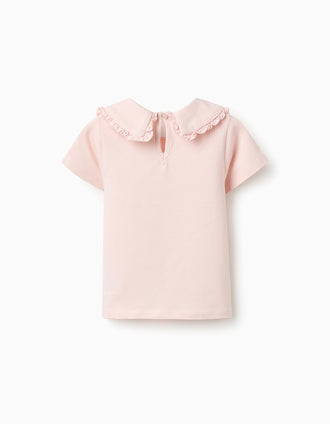 Camiseta con Cuello Babero para Bebé Niña, Rosa