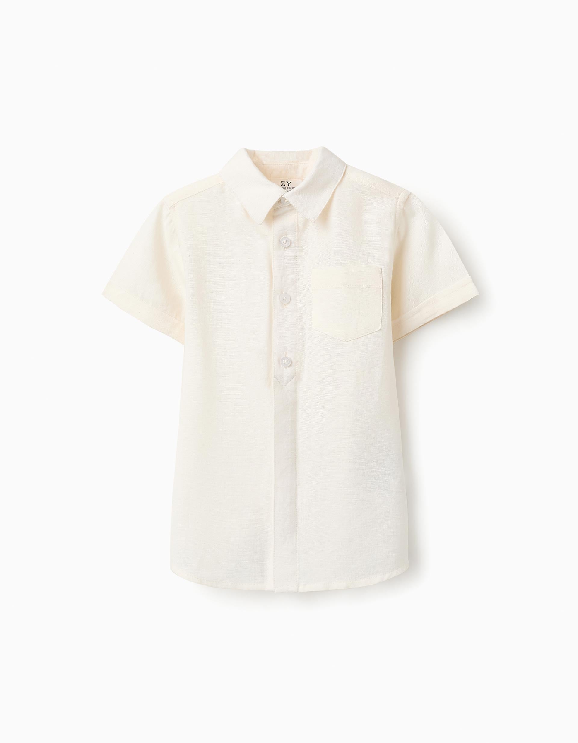 Shirt with Viscose, Cotton and Linen for Baby Boys 'B&S', White