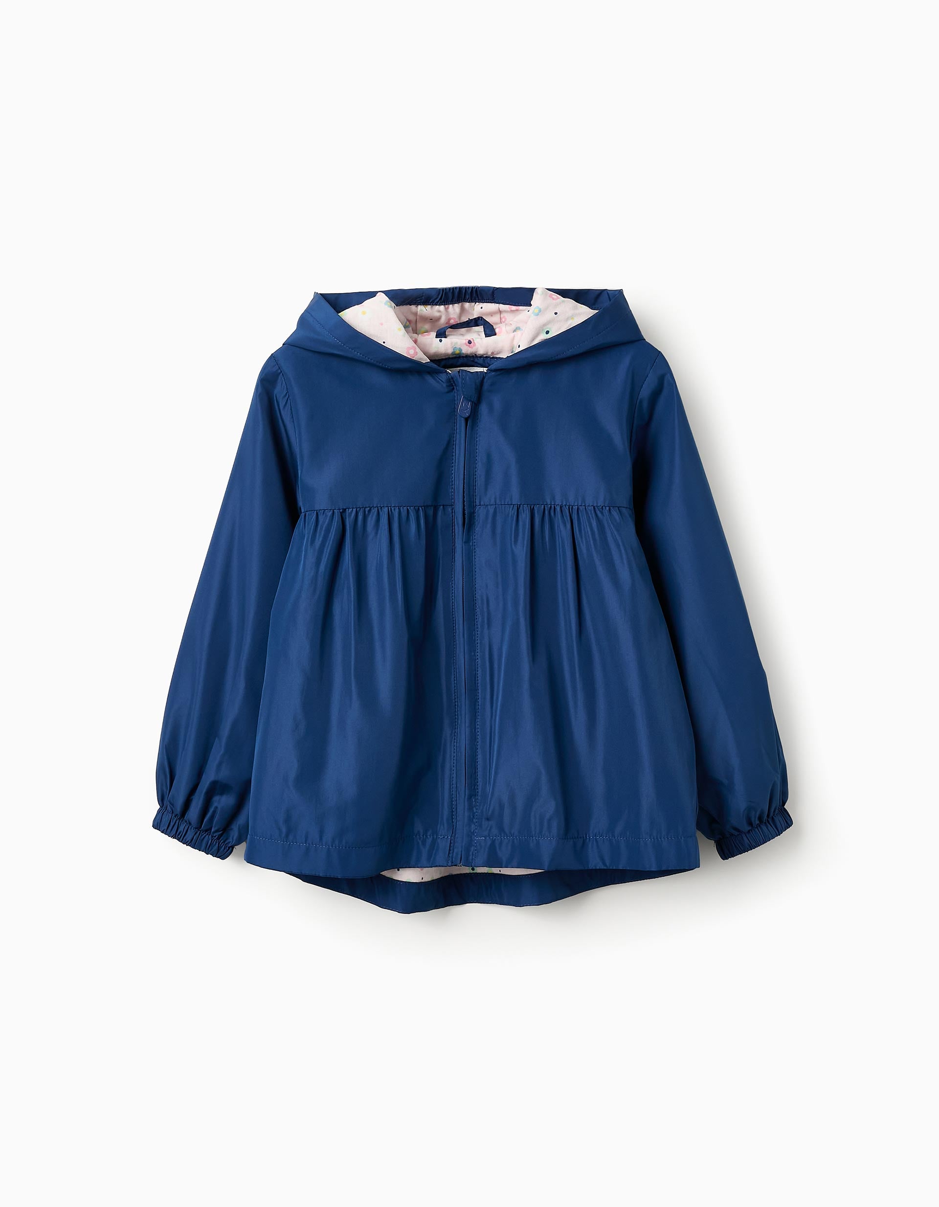 Windbreaker Jacket with Floral Lining for Girls, Dark Blue/Pink