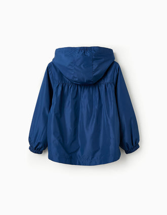 Chaqueta Cortavientos con Forro Floral para Niña. Azul Oscuro/Rosa