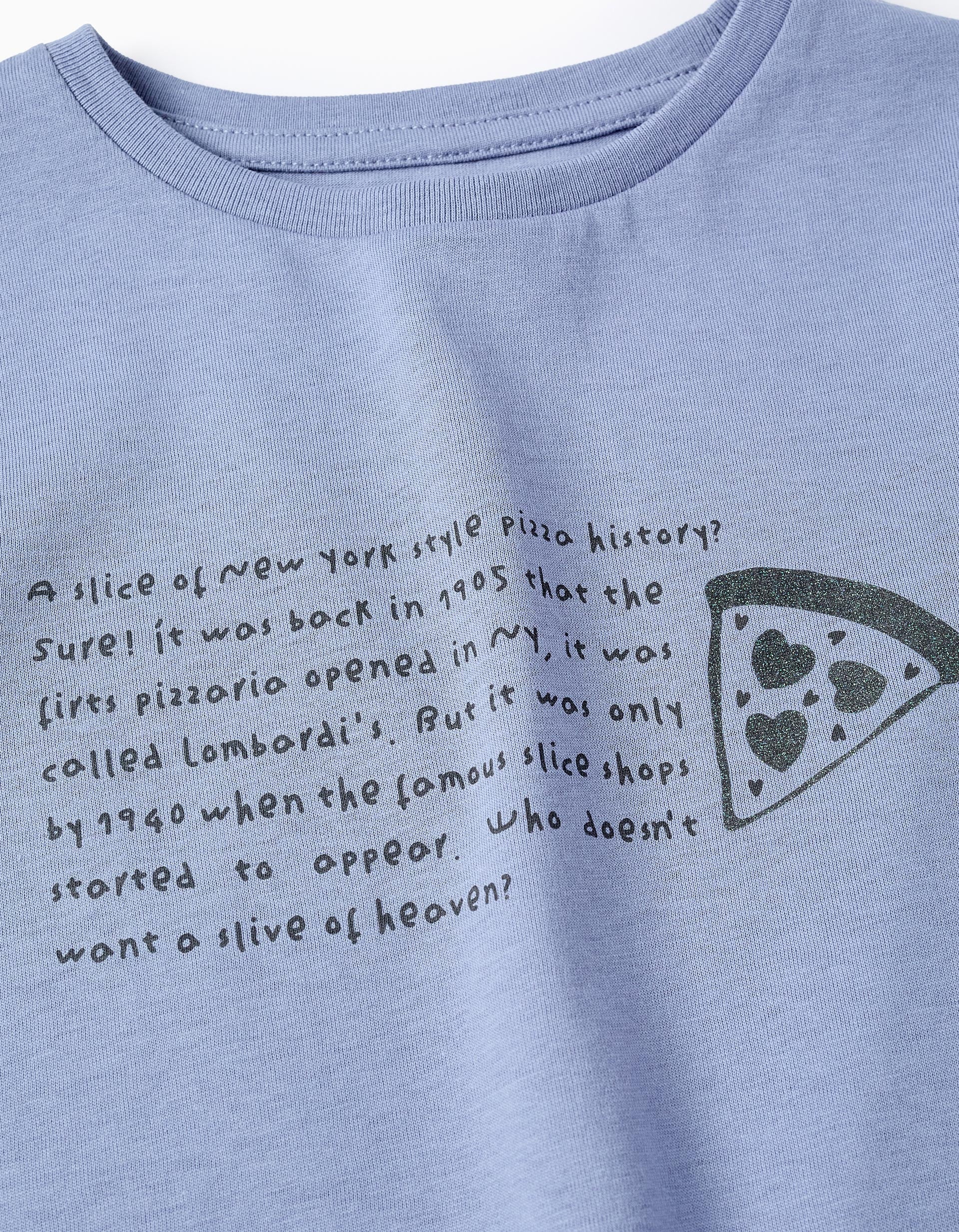 T-shirt avec Paillettes pour Fille 'NY Pizza', Bleu