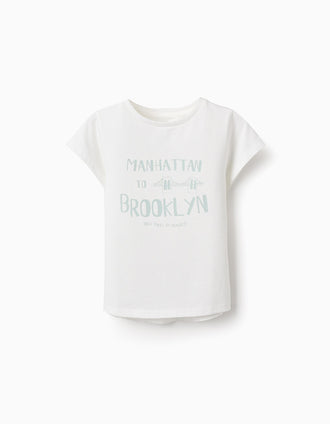 Camiseta con Purpurina para Niña 'NYC', Blanco