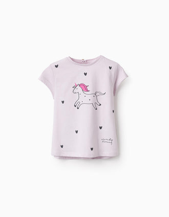 Camiseta de Algodón para Bebé Niña 'Unicornio', Lila
