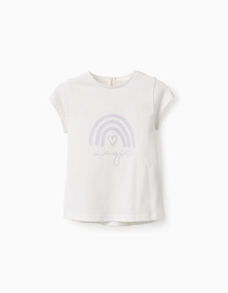 T-shirt de Algodão para Bebé Menina 'Magic', Branco