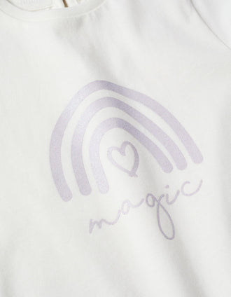 T-shirt de Algodão para Bebé Menina 'Magic', Branco