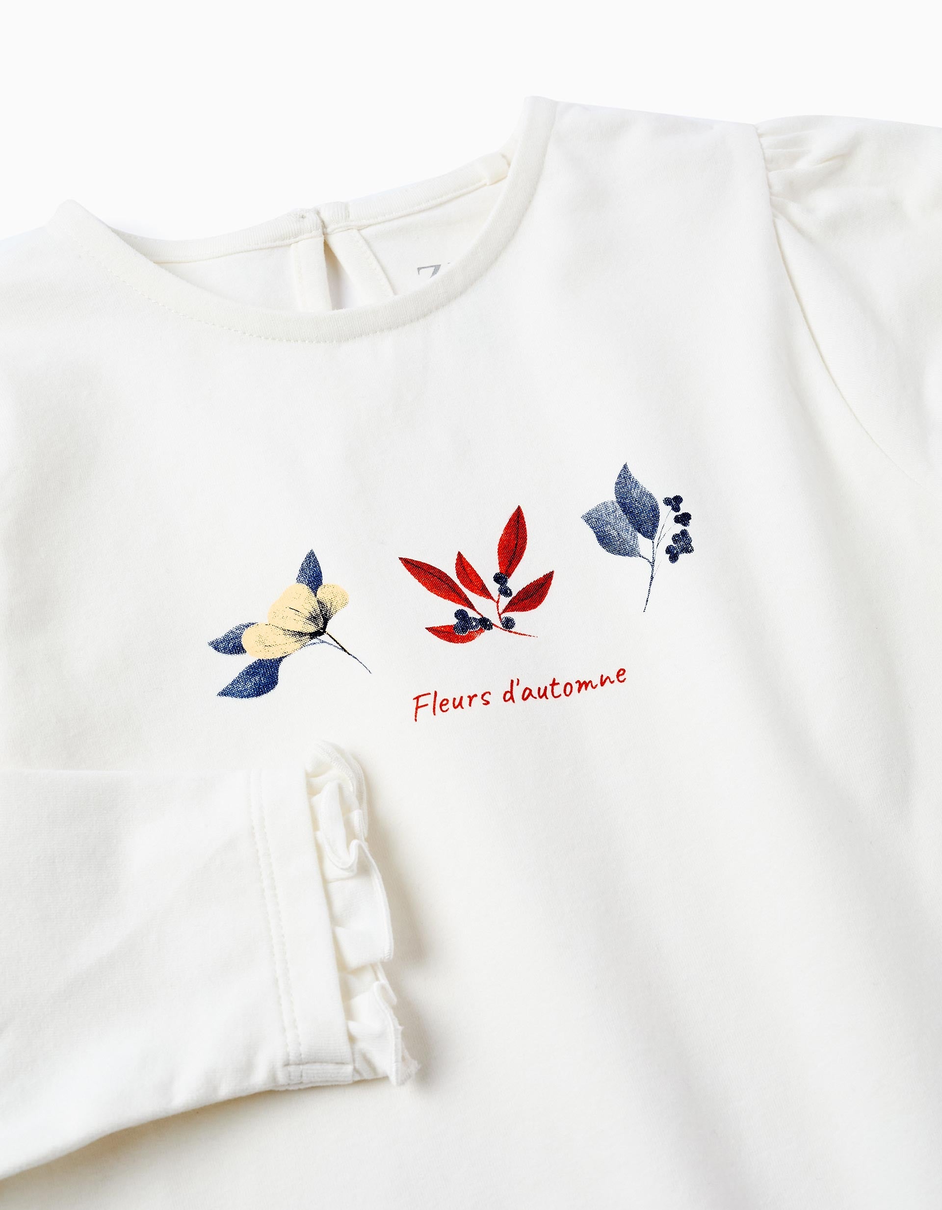 T-shirt à Manches Longues pour Fille 'Fleurs', Blanc