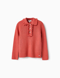 Jersey de Punto Canalé con Volantes para Niña, Naranja