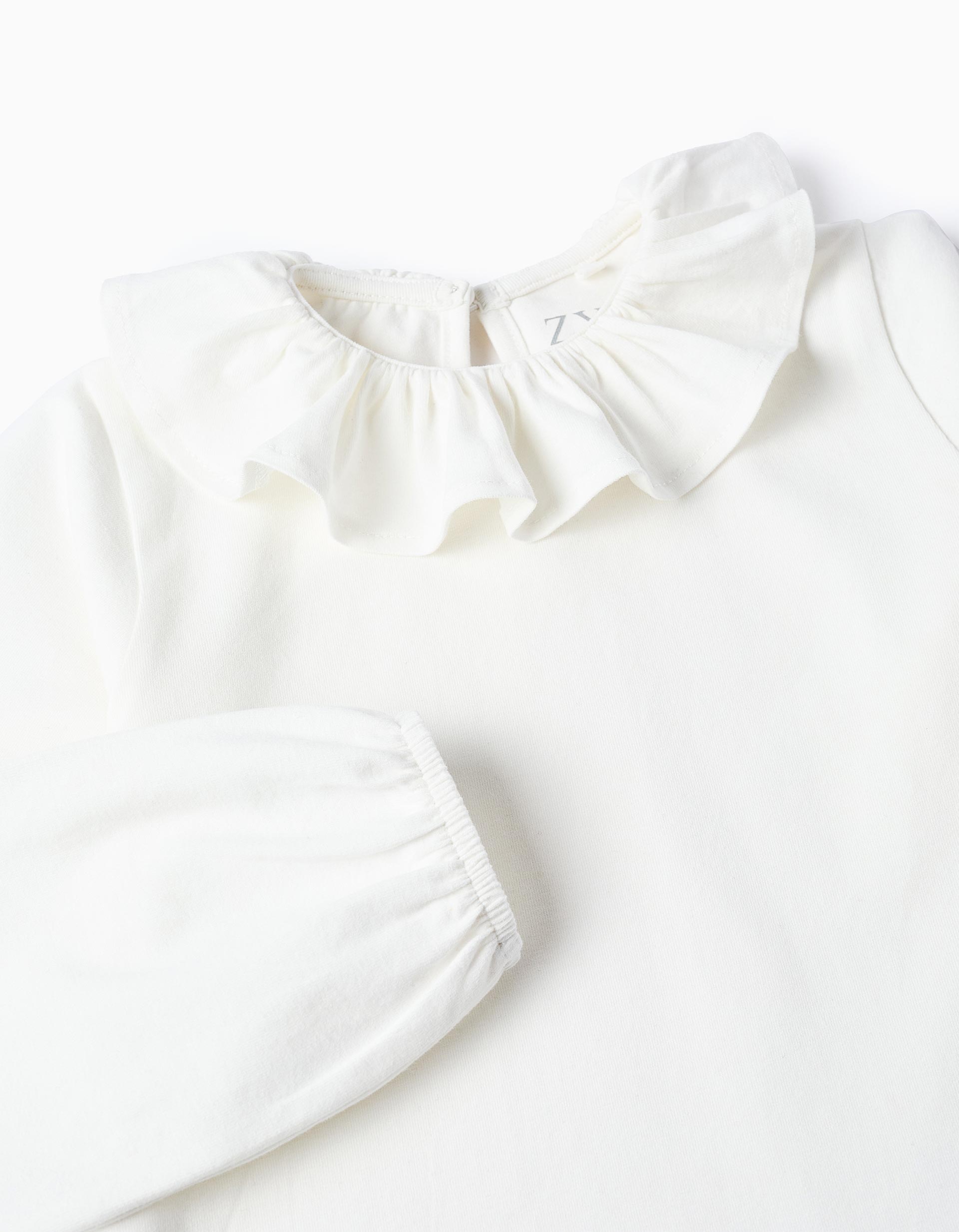 Long-sleeved T-shirt with Ruffle Collar for Girls, White