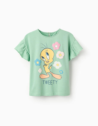 Camiseta de Algodón para Niña 'Tweety', Verde