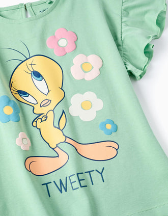 T-shirt de Algodão para Menina 'Tweety', Verde