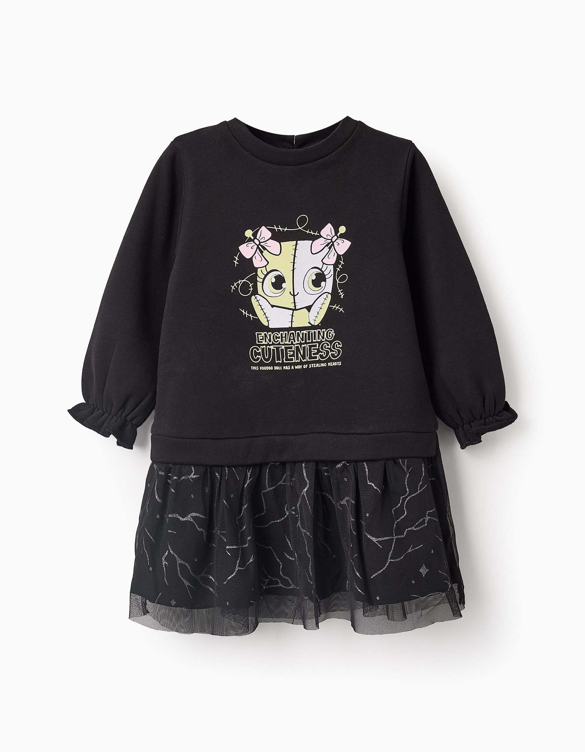 Glow in the Dark Sweat-Dress for Baby Girls 'Voodoo Doll', Black