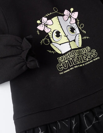 Robe-Sweat Brille dans le Noir pour Bébé Fille 'Poupée Vaudou', Noir