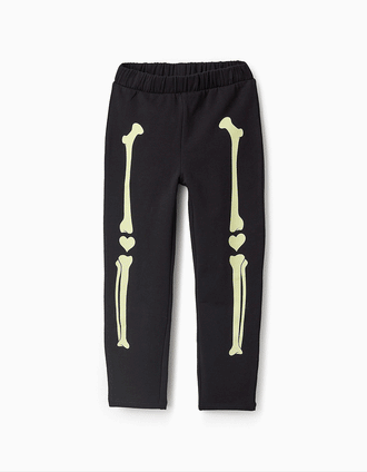 Fleece Leggings Glow in the Dark for Girls 'Skeleton', Black
