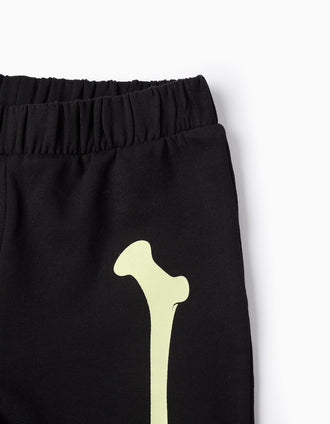 Fleece Leggings Glow in the Dark for Girls 'Skeleton', Black
