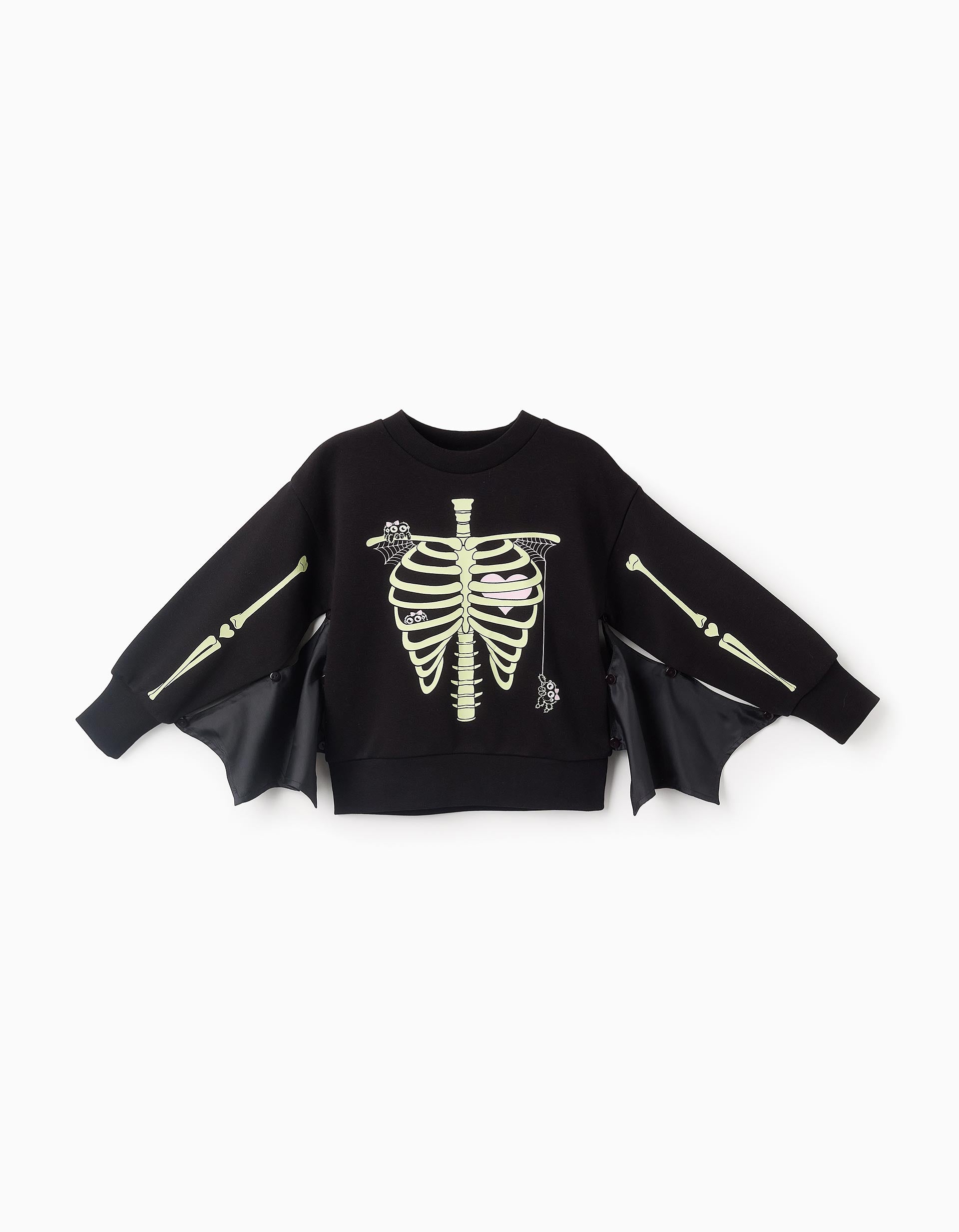 Glow-in-the-Dark Sweatshirt with Removable Wings for Girls 'Spider', Black