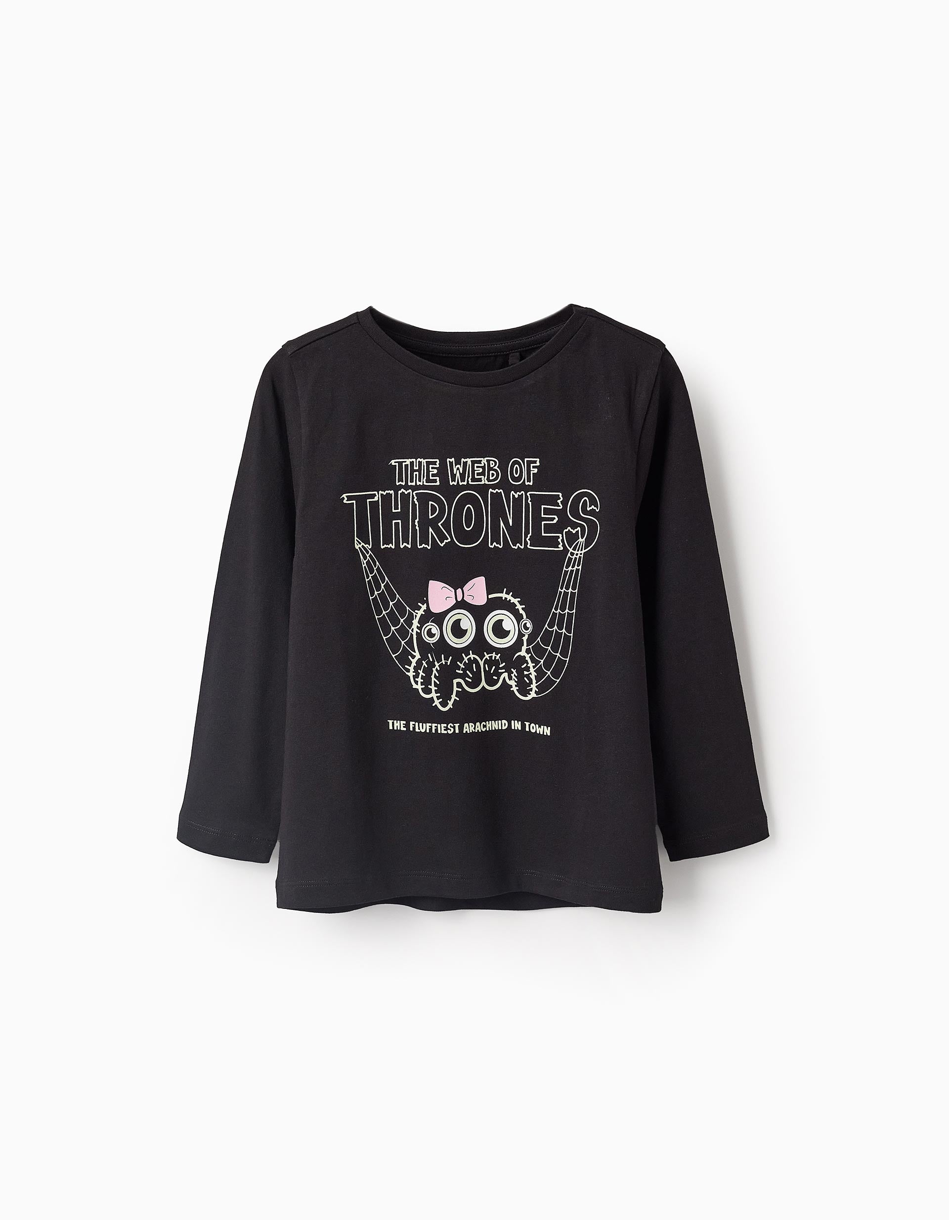 T-shirt Brille dans le Noir d'Halloween pour Fille 'Araignée', Noir