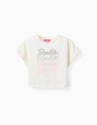 T-shirt Cropped en Coton pour Fille 'Barbie', Blanc