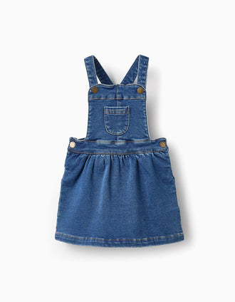 Robe Salopette en Denim pour Bébé Fille, Bleu