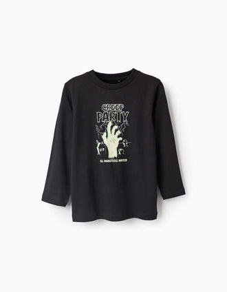 T-shirt Brille dans le Noir d'Halloween pour Garçon 'Creep', Noir