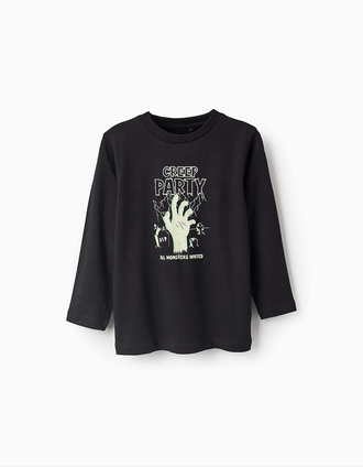 T-shirt Brille dans le Noir d'Halloween pour Garçon 'Creep', Noir