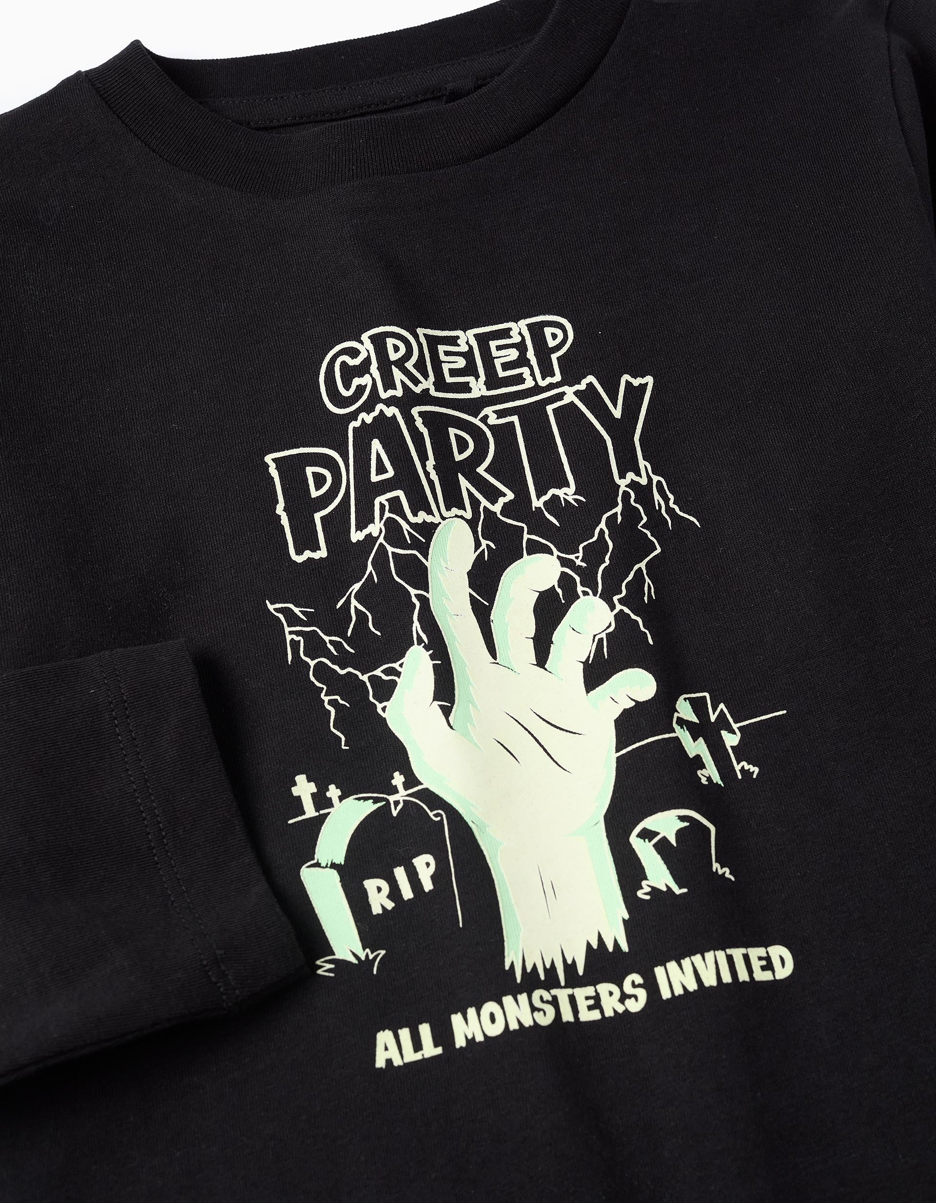 Glow in the Dark Halloween T-shirt for Boys 'Creep', Black