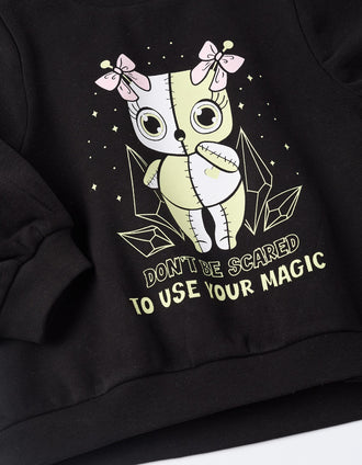 Sudadera Brilla en la Oscuridad para Bebé Niña 'Boneca Voodoo', Negro