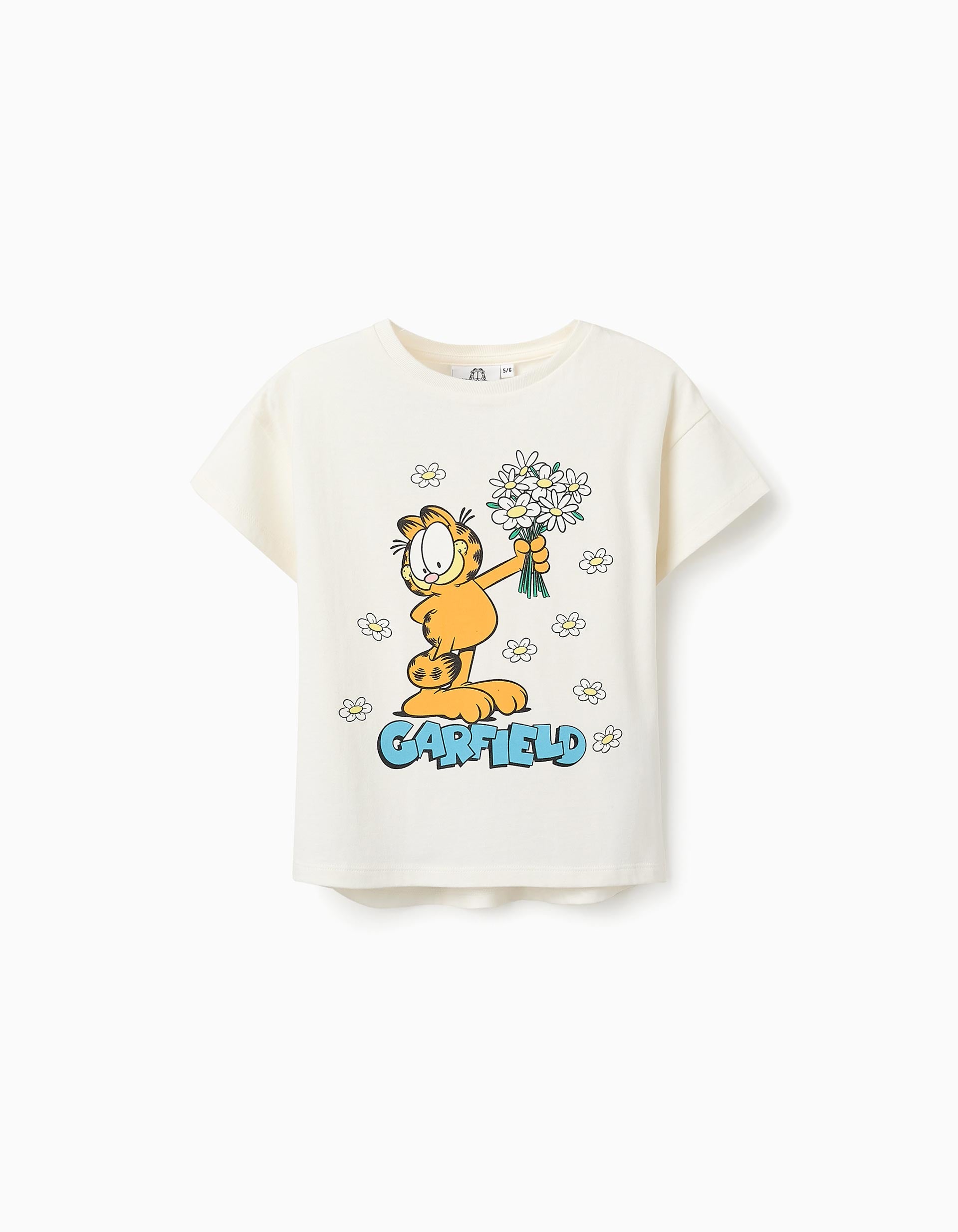 Cotton T-shirt for Girls 'Garfield', White