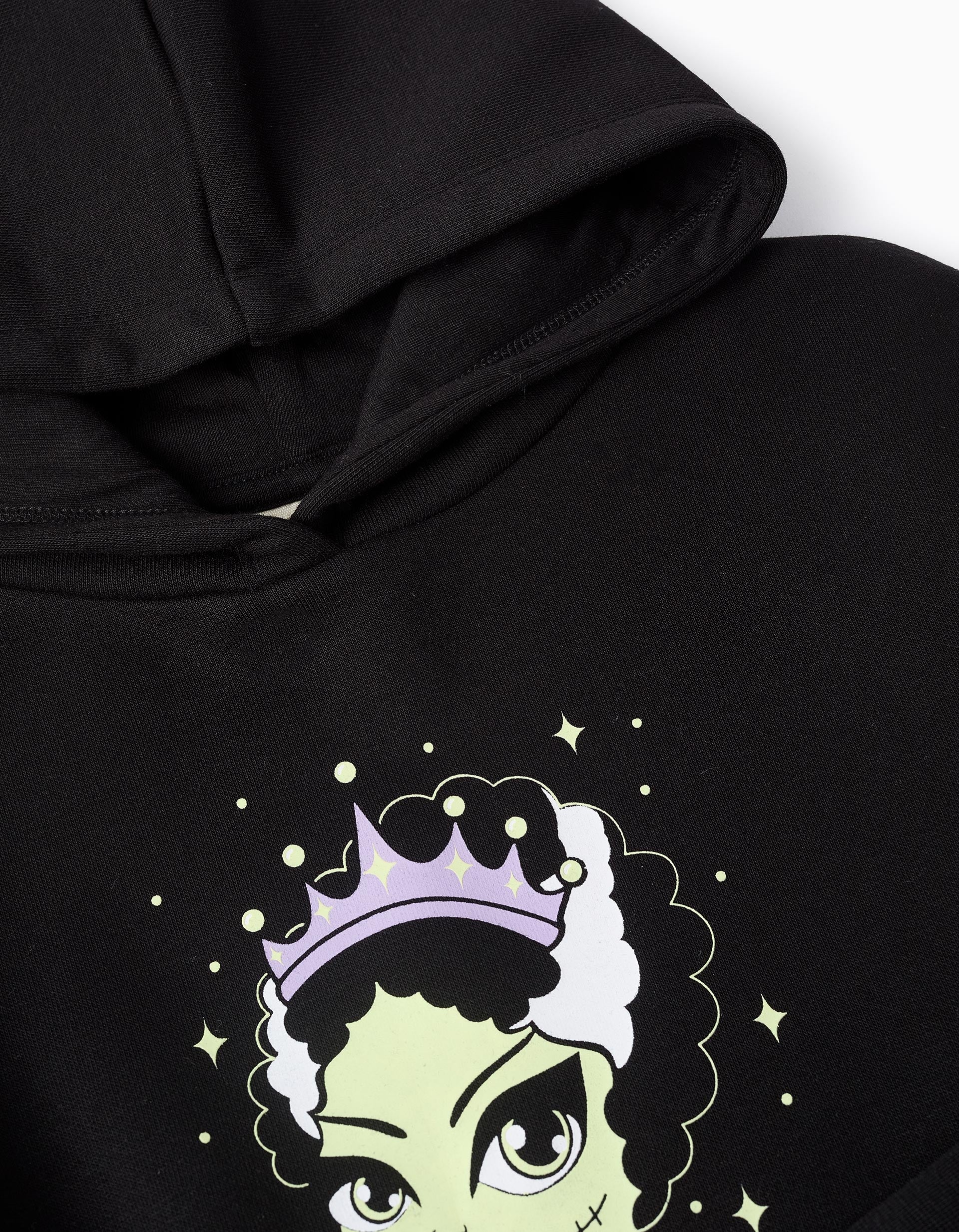 Glow in the Dark Sweatshirt with Hood for Girls 'Queen', Black