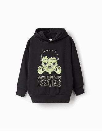 Sudadera Brilla en la Oscuridad con Capucha Niño 'Brains', Negro