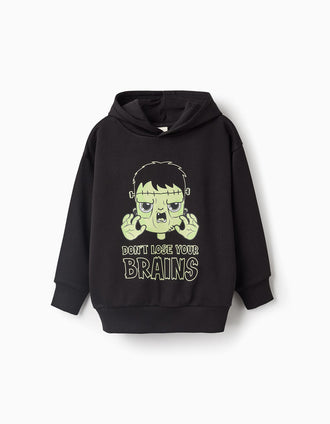 Sudadera Brilla en la Oscuridad con Capucha Niño 'Brains', Negro