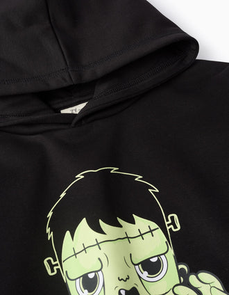 Sudadera Brilla en la Oscuridad con Capucha Niño 'Brains', Negro