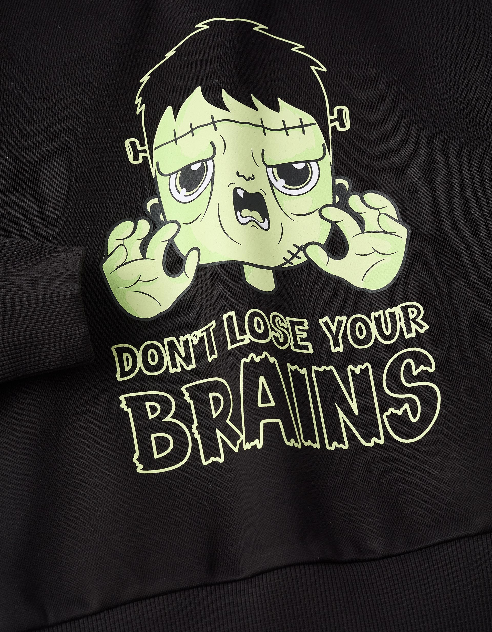 Glow in the Dark Sweatshirt with Hood for Boys 'Brains', Black