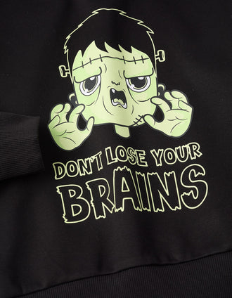 Sweat Brille dans le Noir avec Capuche Garçon 'Brains', Noir