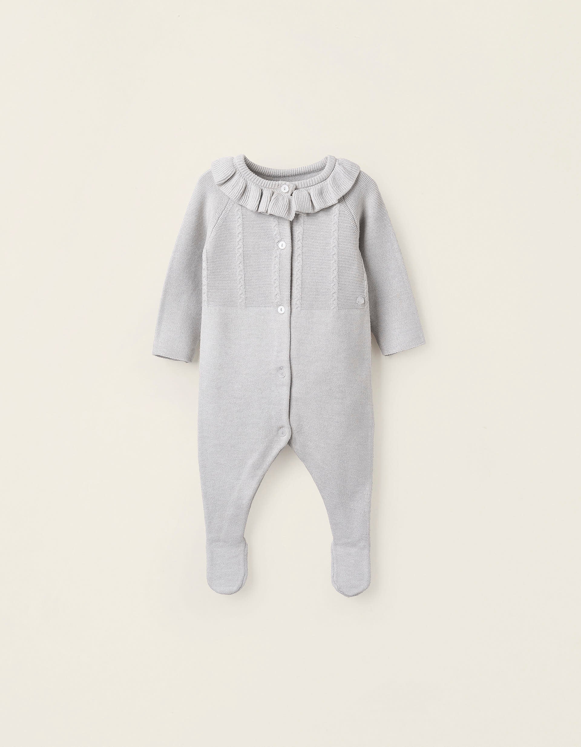 Knitted Babygrow for Newborn Girls, Grey