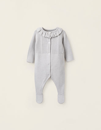 Pelele de Punto con Volantes para Recién Nacida, Gris