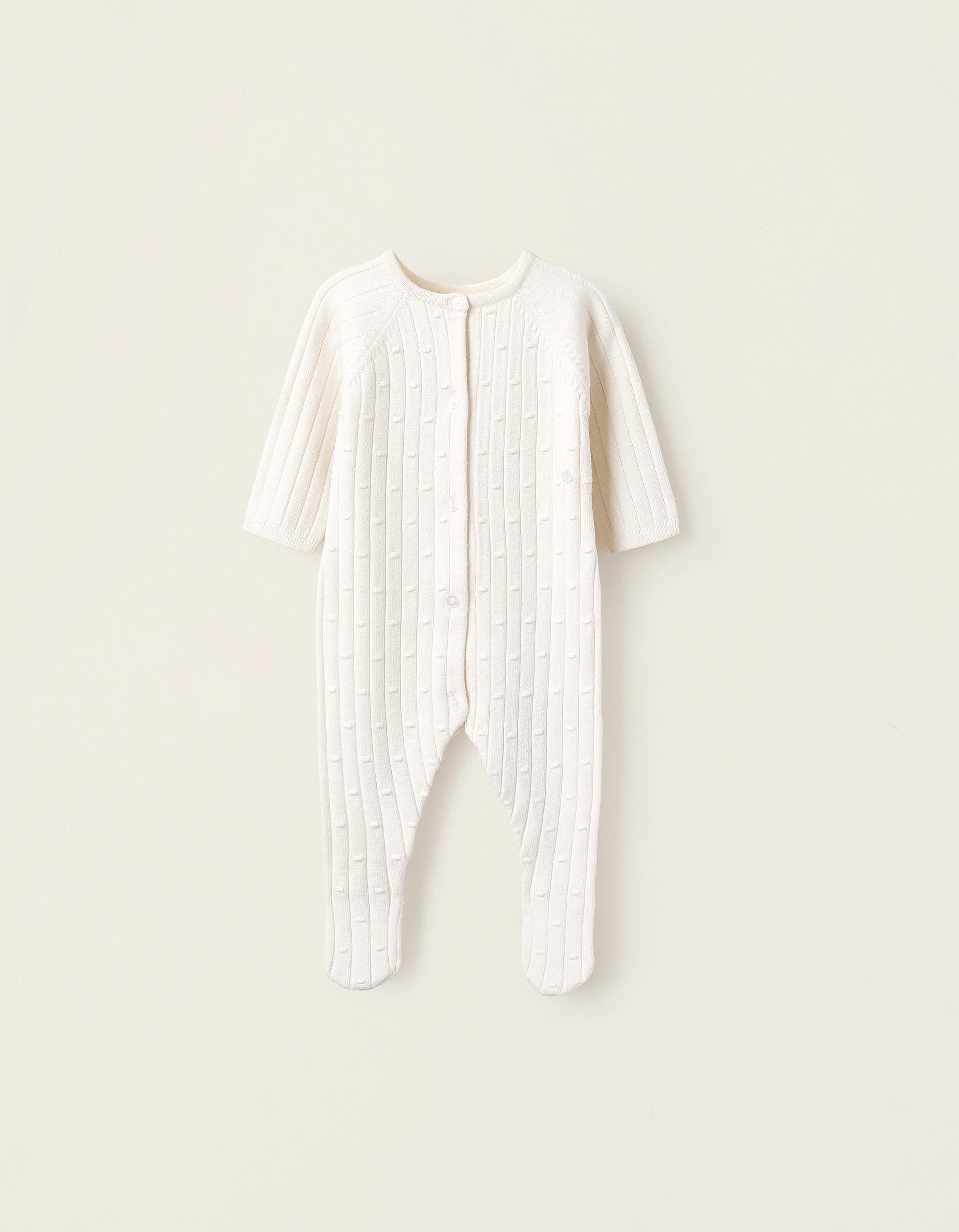 Knitted Striped and Polka Dot Overall for Newborn Babies, White