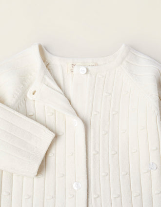 Grenouillère en Maille à Rayures et Pois pour Nouveau-née, Blanc