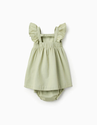 Vestido + Tapa-Fralda em Algodão e Linho para Bebé Menina 'B&S', Verde