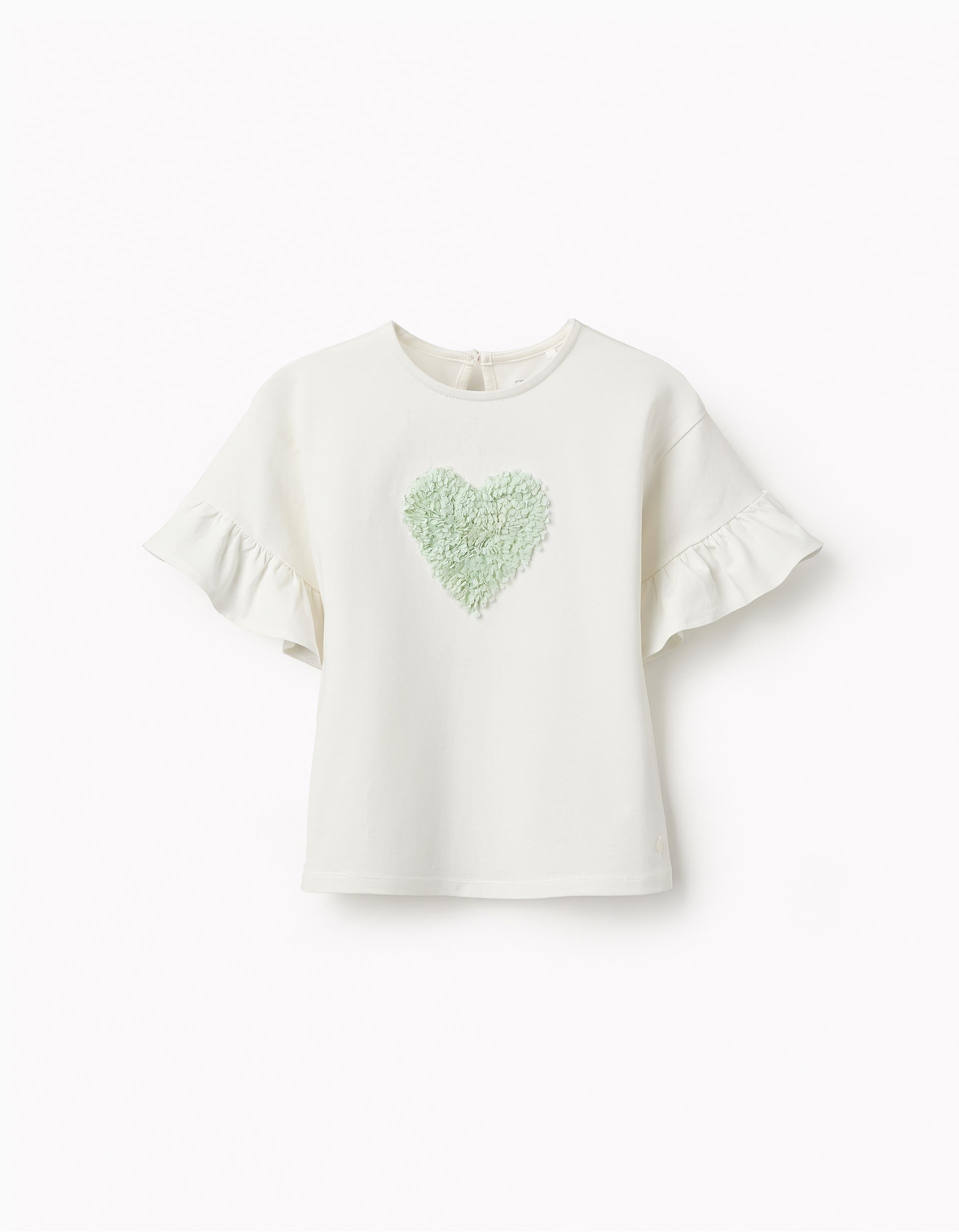 T-shirt with Ruffle Sleeves for Girls, White/Green