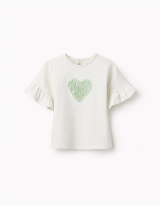 Camiseta con Mangas de Volantes para Niña, Blanco/Verde